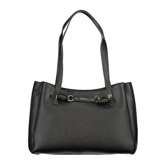 This Handbag by Guess Jeans for women in polyurethane and black presents a sculptural silhouette featuring a secure snap & zipper, ample built-in-compartments & document-holder, and versatile handle for a sculptural finish.