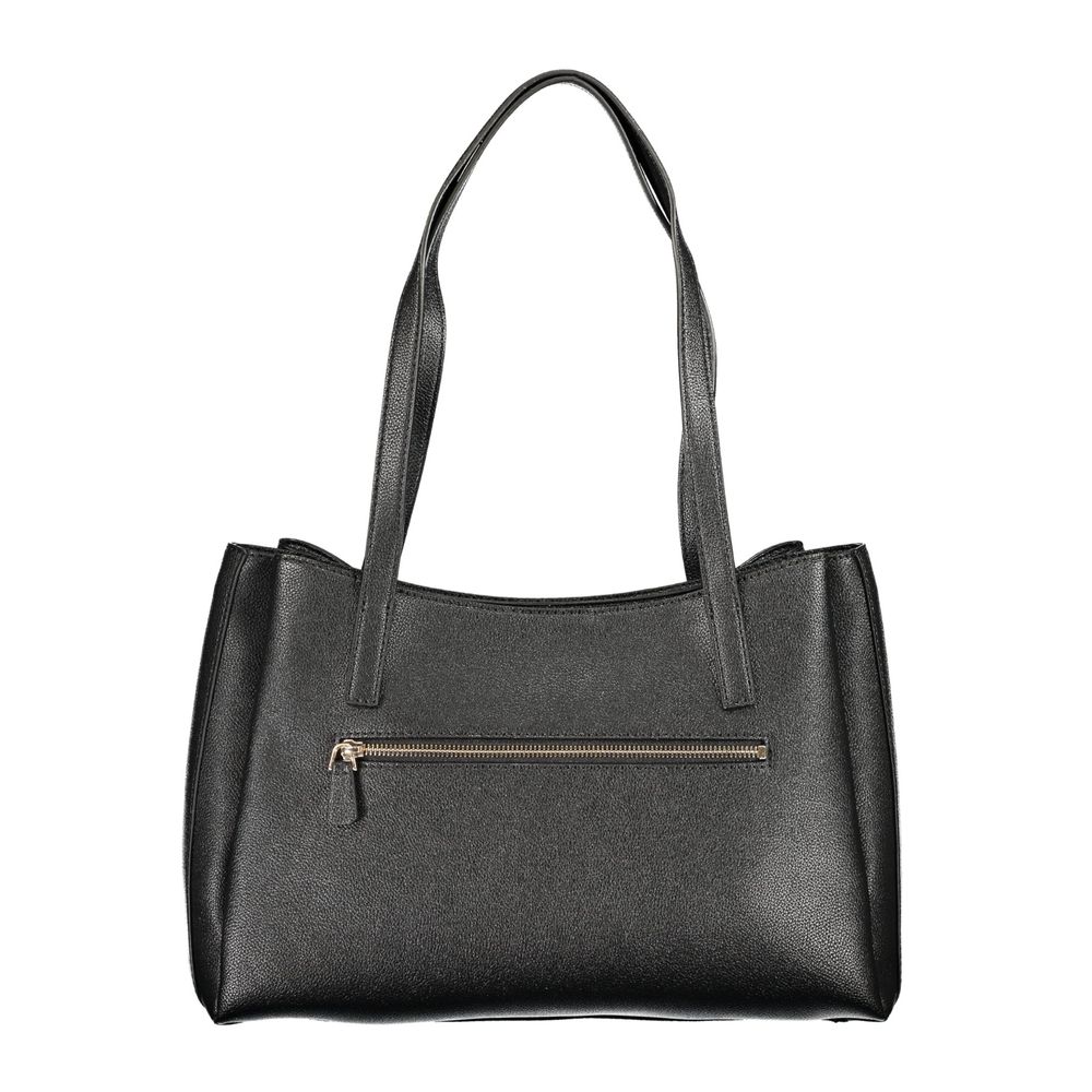 Handbag by Guess Jeans for women in polyurethane black features a ornamental silhouette, showcasing a secure snap & zipper, ample built-in-compartments & document-holder, and ornamental handle for a sophisticated look.