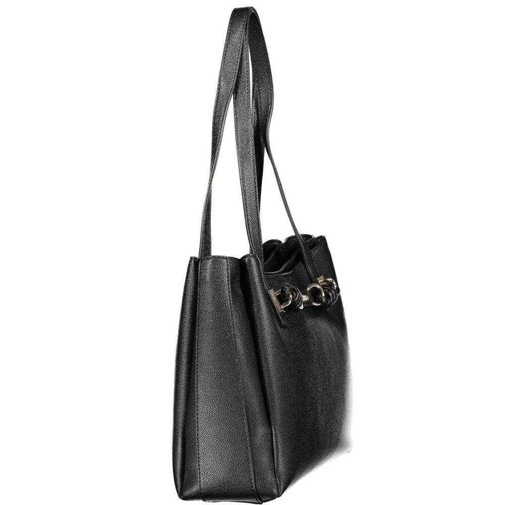 Handbag by Guess Jeans for women in polyurethane black presents a ornamental silhouette, showcasing a secure snap & zipper, ample built-in-compartments & document-holder, and versatile handle for a ornamental finish.