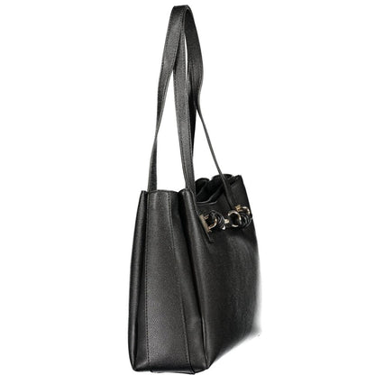 Handbag by Guess Jeans for women in polyurethane black presents a ornamental silhouette, showcasing a secure snap & zipper, ample built-in-compartments & document-holder, and versatile handle for a ornamental finish.