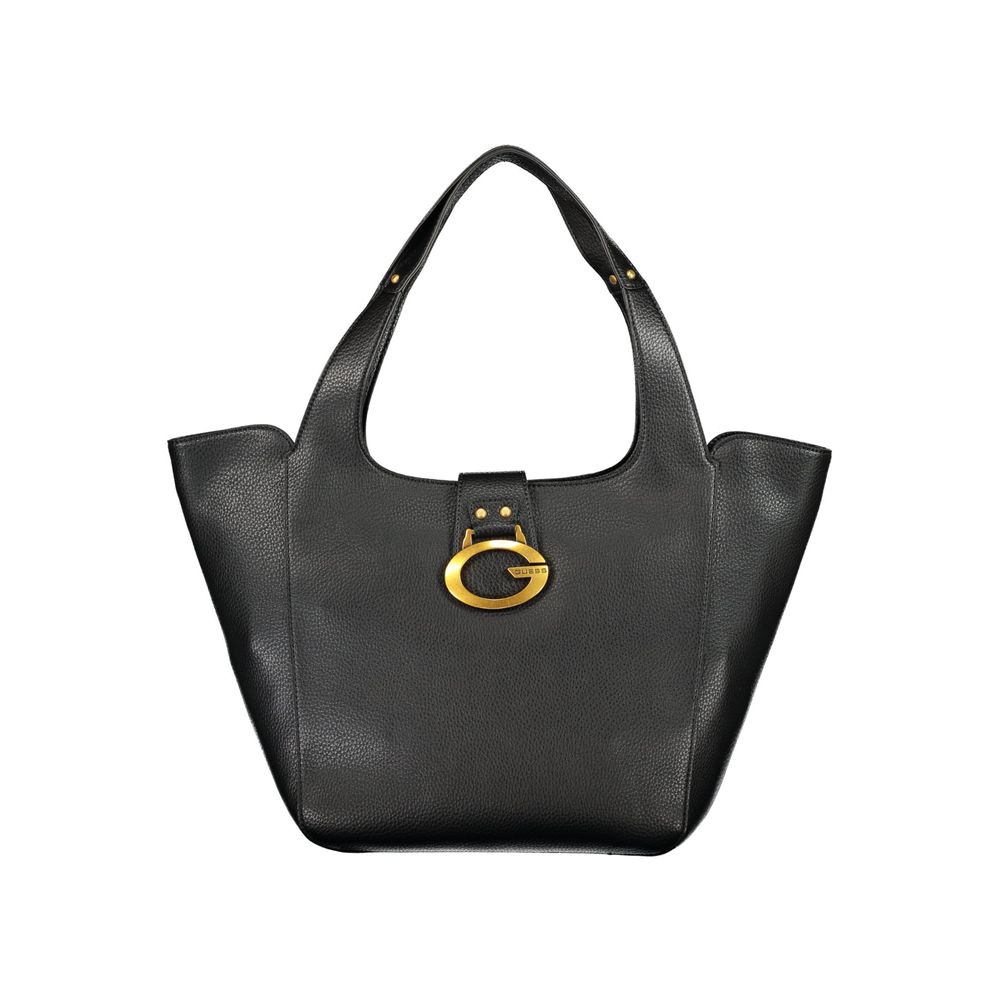 Handbag by Guess Jeans for women in polyurethane black features an refined silhouette, showcasing a secure snap & zipper, ample document-holder & internal-pockets, and versatile handle for a sophisticated refined aesthetic.