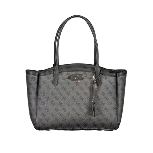 Handbag by Guess Jeans for women in polyethylene black & print features a signature silhouette, showcasing a secure zipper and signature document-holder, external-pockets & internal-pockets with versatile handle for a sophisticated look.