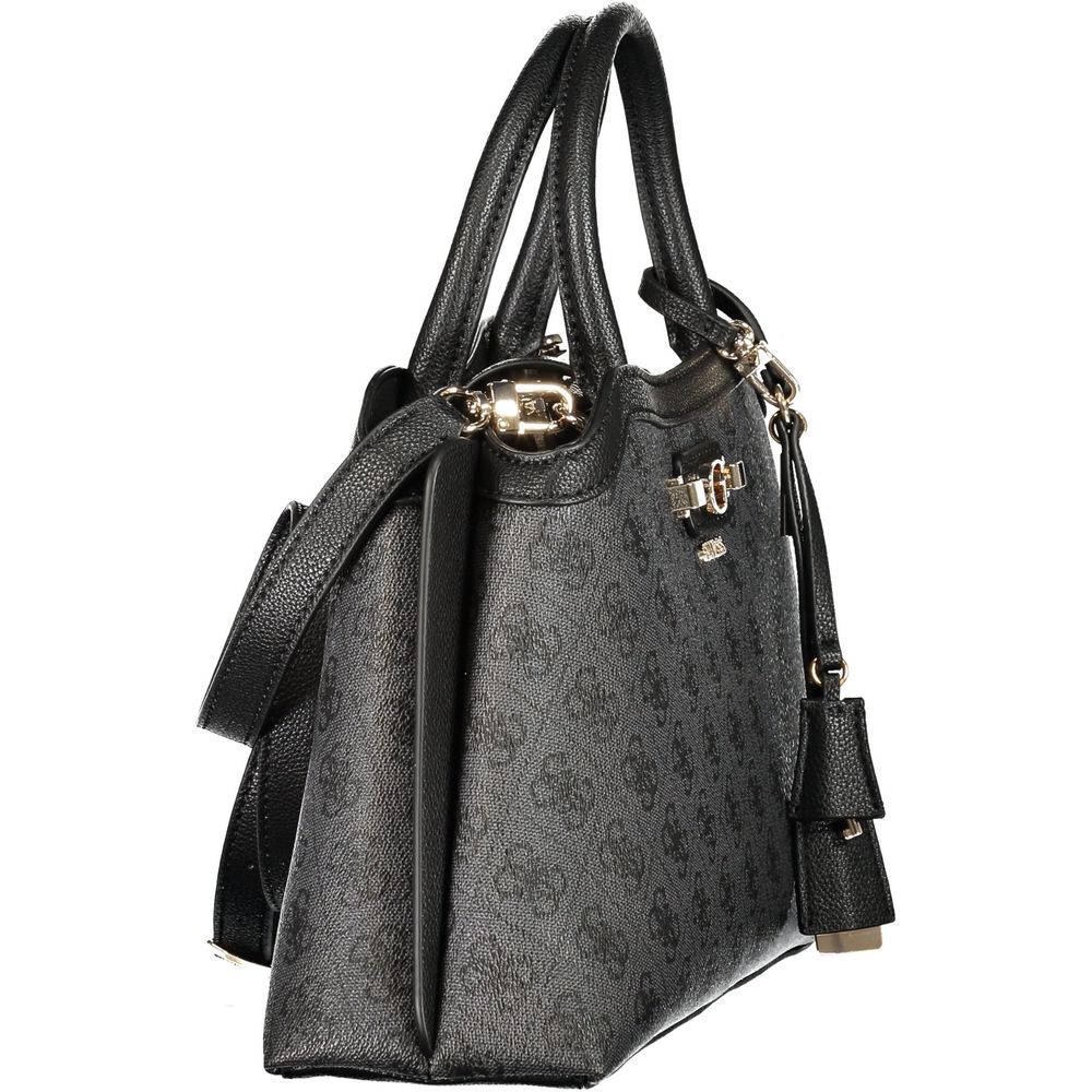 Handbag by Guess Jeans for women in polyethylene black presents a ornamental silhouette, showcasing a secure snap & zipper, ample built-in-compartments, document-holder, external-pockets & internal-pockets, and versatile shoulder-strap, handle & adjustable-strap for a ornamental finish.