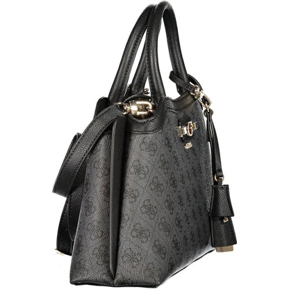 Handbag by Guess Jeans for women in polyethylene black presents a ornamental silhouette, showcasing a secure snap & zipper, ample built-in-compartments, document-holder, external-pockets & internal-pockets, and versatile shoulder-strap, handle & adjustable-strap for a ornamental finish.