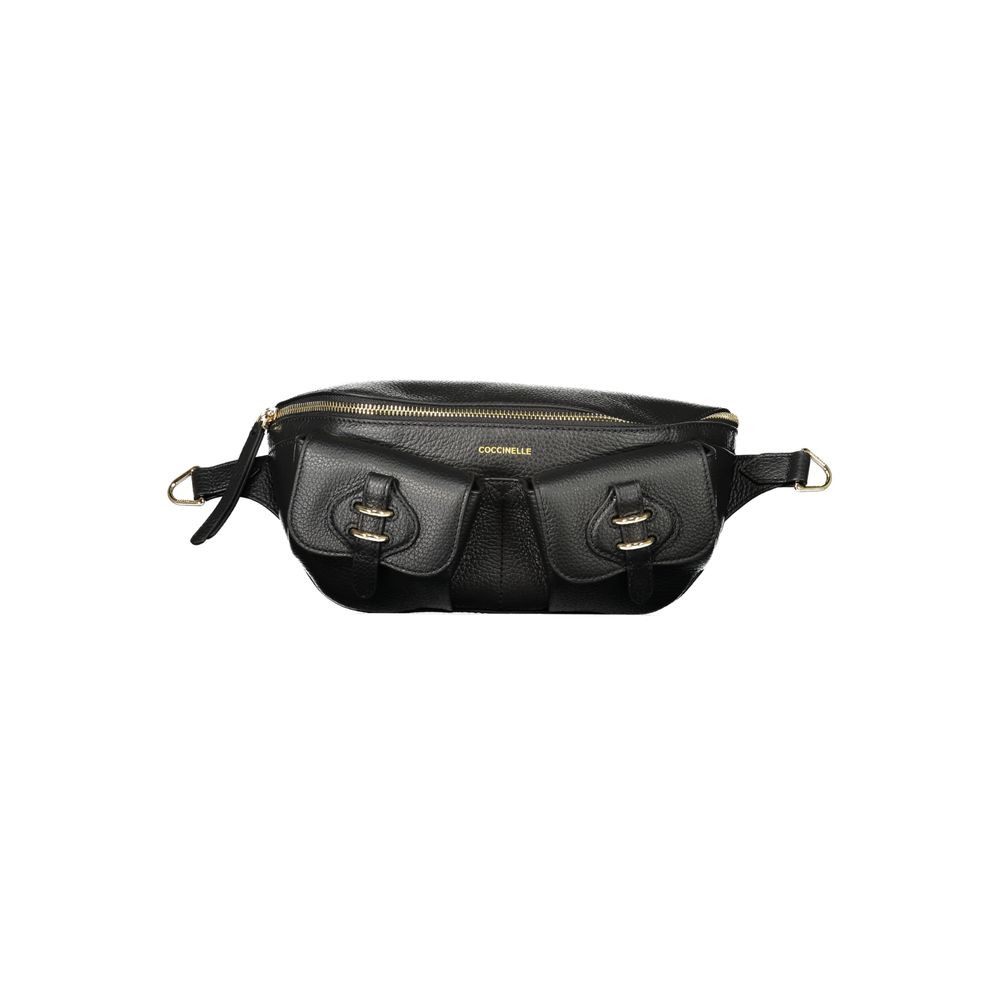 Fanny Pack Handbag by Coccinelle for women in leather black & signature features a refined silhouette, showcasing a secure zipper, organized external-pockets & internal-pockets, and versatile adjustable-strap & belt-strap for a refined finish.