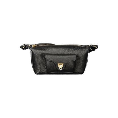 Handbag by Coccinelle for women in leather black features a ornamental silhouette, showcasing a secure zipper, ample external-pockets, and ornamental shoulder-strap & adjustable-strap for a sophisticated look.