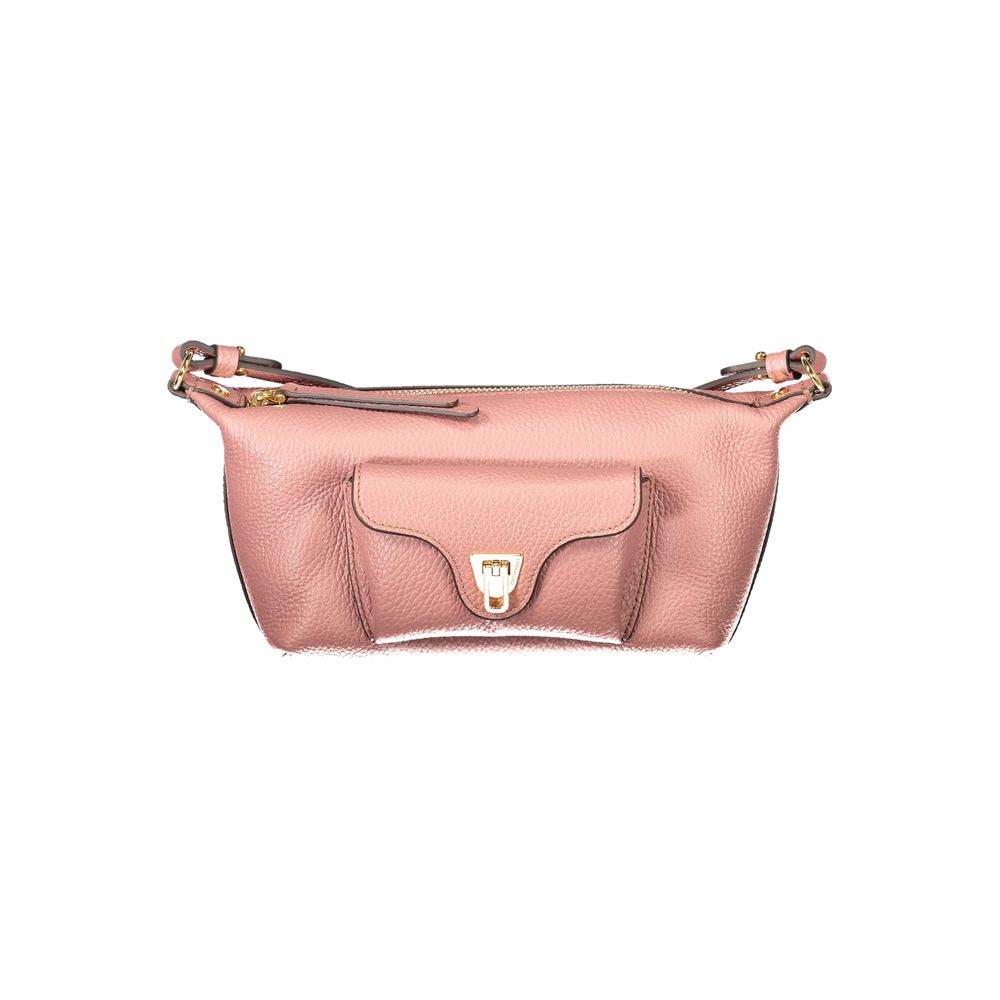 Handbag by Coccinelle for women in leather pink & signature features an refined silhouette, showcasing a secure zipper, ample external-pockets, and versatile shoulder-strap & adjustable-strap for a sophisticated refined aesthetic.