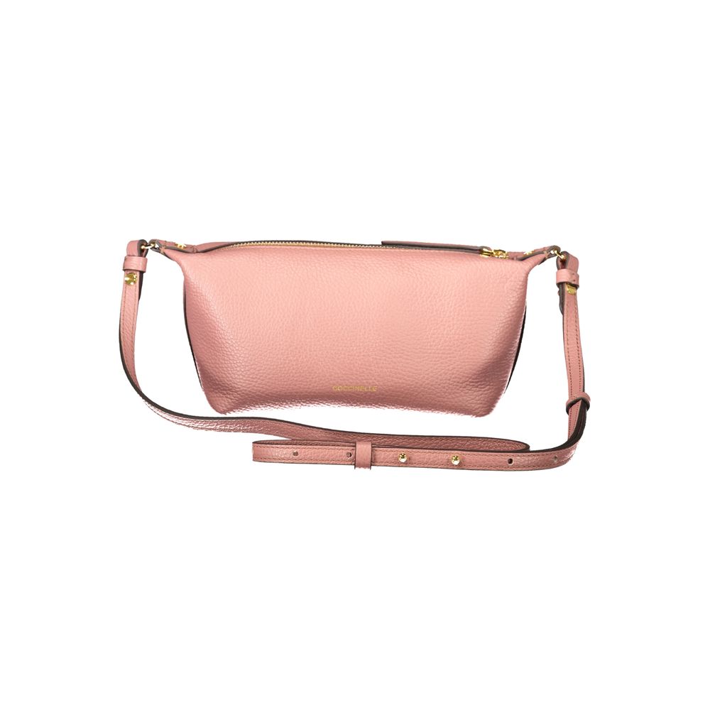 This Handbag by Coccinelle for women in leather and pink & signature presents a sculptural silhouette featuring a secure zipper, ample external-pockets, and versatile shoulder-strap & adjustable-strap for a sculptural finish.