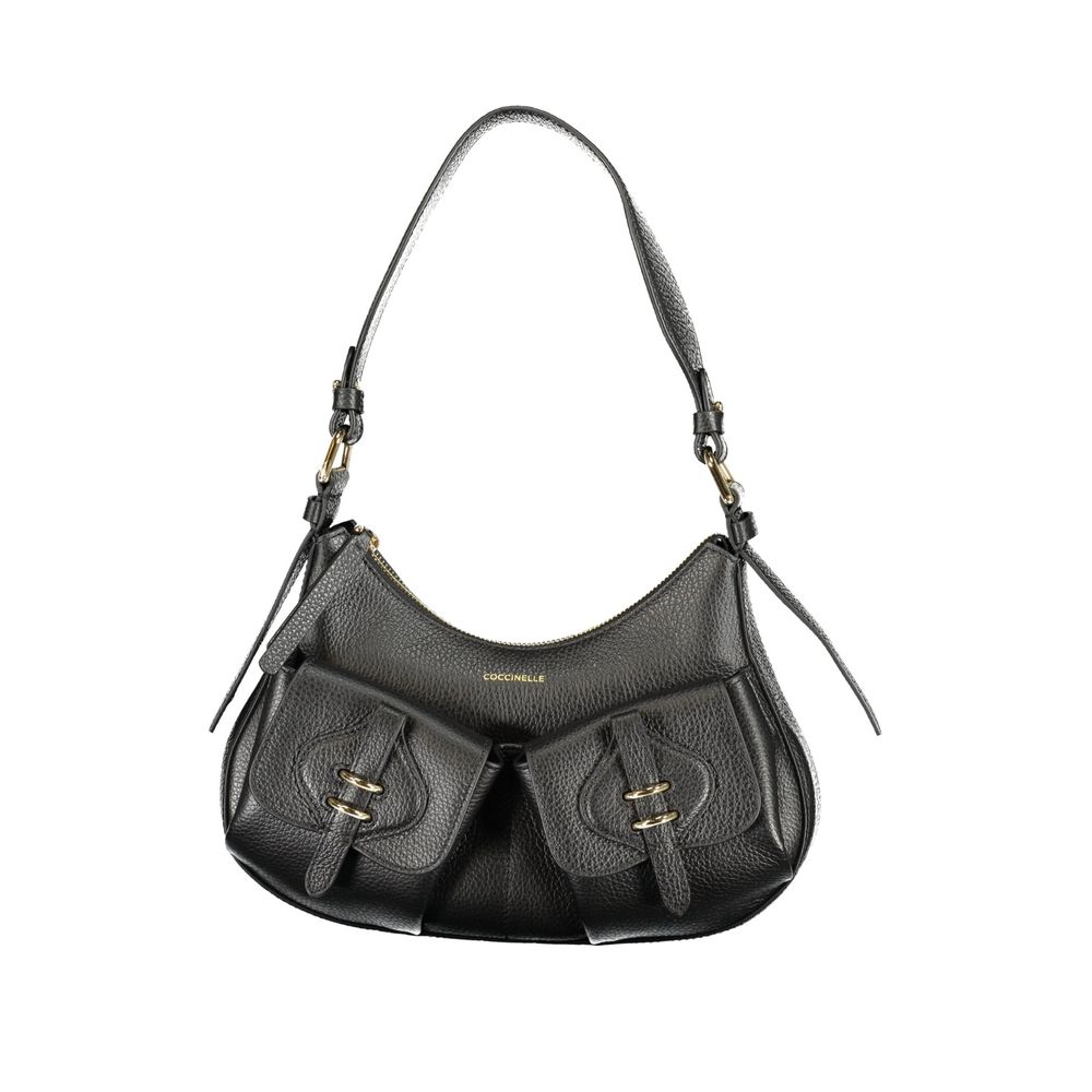 Handbag by Coccinelle for women in leather black & print features an refined silhouette, showcasing a secure zipper & magnetic, ample external-pockets & internal-pockets, and versatile handle for a sophisticated refined aesthetic.