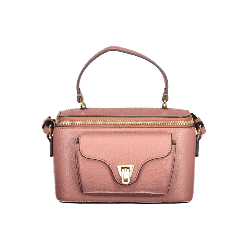 Evening Handbag by Coccinelle for women in leather pink & signature features a ornamental silhouette, showcasing a secure zipper, ample external-pockets, and ornamental shoulder-strap, handle & adjustable-strap for a sophisticated look.