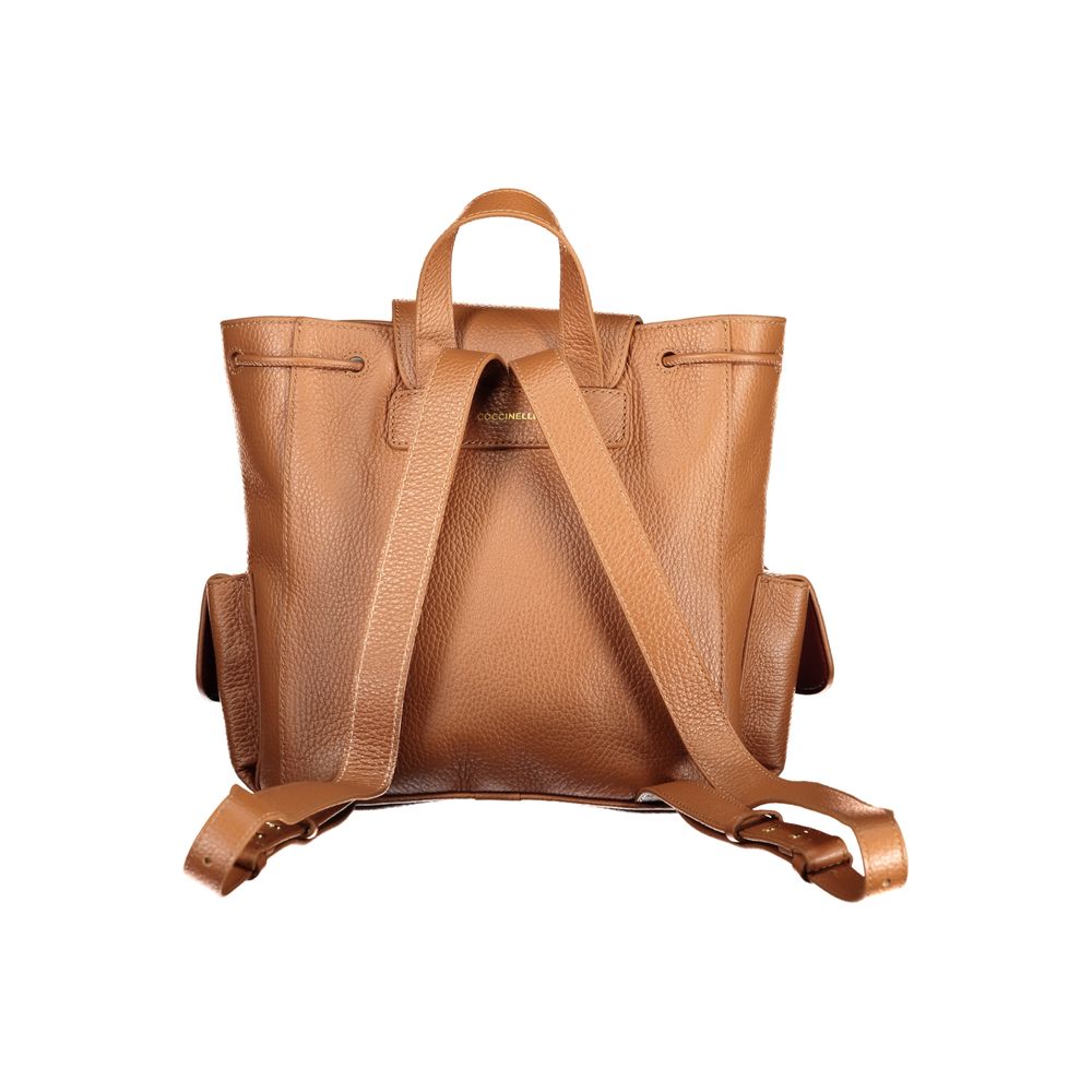 Drawstring Backpack by Coccinelle for women in leather brown features a stately Mavery Leather Drawstring Backpack design, showcasing a secure drawstring & magnetic, ample external-pockets & internal-pockets, and versatile handle, backpack-strap & adjustable-strap for a stately finish.