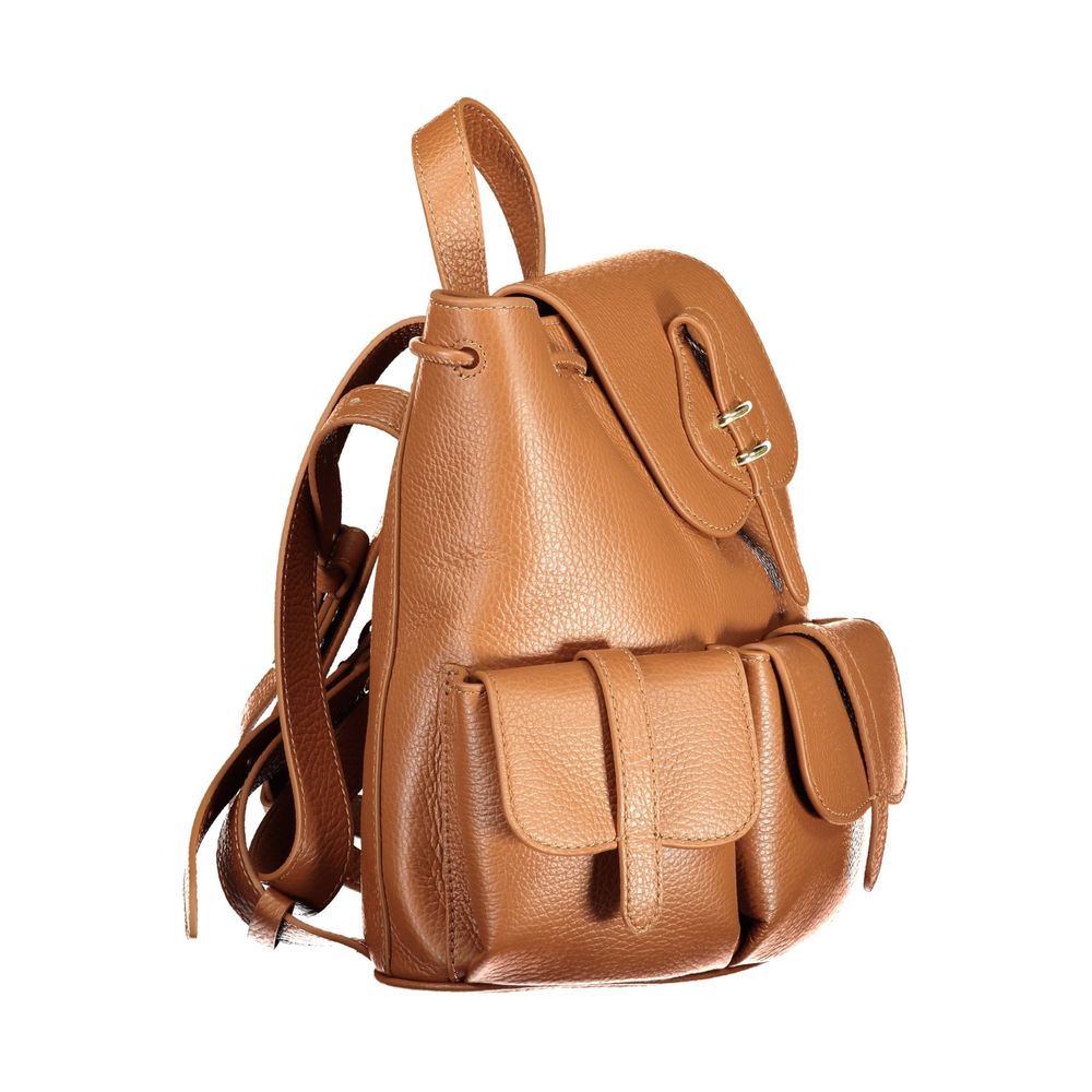 Drawstring Backpack by Coccinelle for women in leather brown features a refined silhouette, showcasing the Mavery Leather Drawstring Backpack design with a secure drawstring & magnetic, ample external-pockets & internal-pockets, and versatile handle, backpack-strap & adjustable-strap.