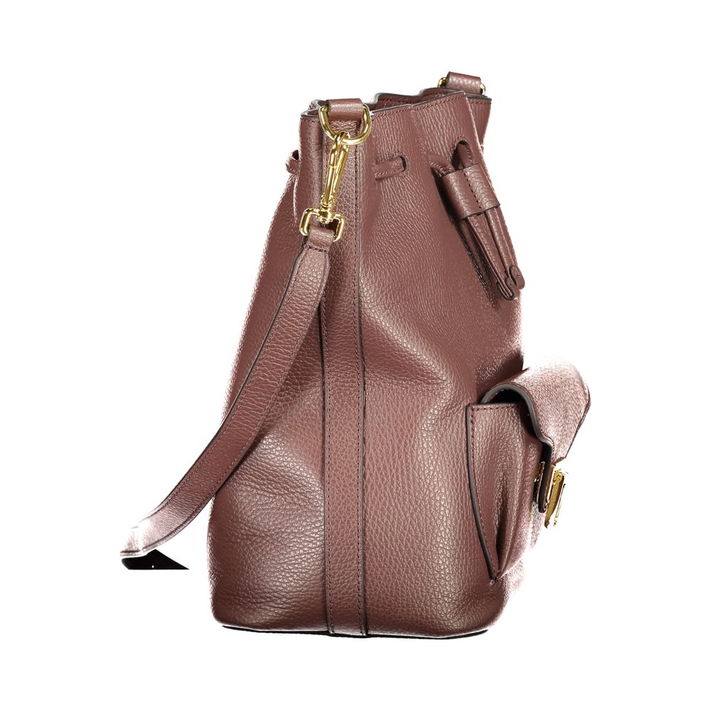 Bucket Handbag by Coccinelle for women in leather brown & print features a signature silhouette, showcasing a secure drawstring and signature external-pockets & internal-pockets with versatile shoulder-strap & adjustable-strap for a sophisticated look.