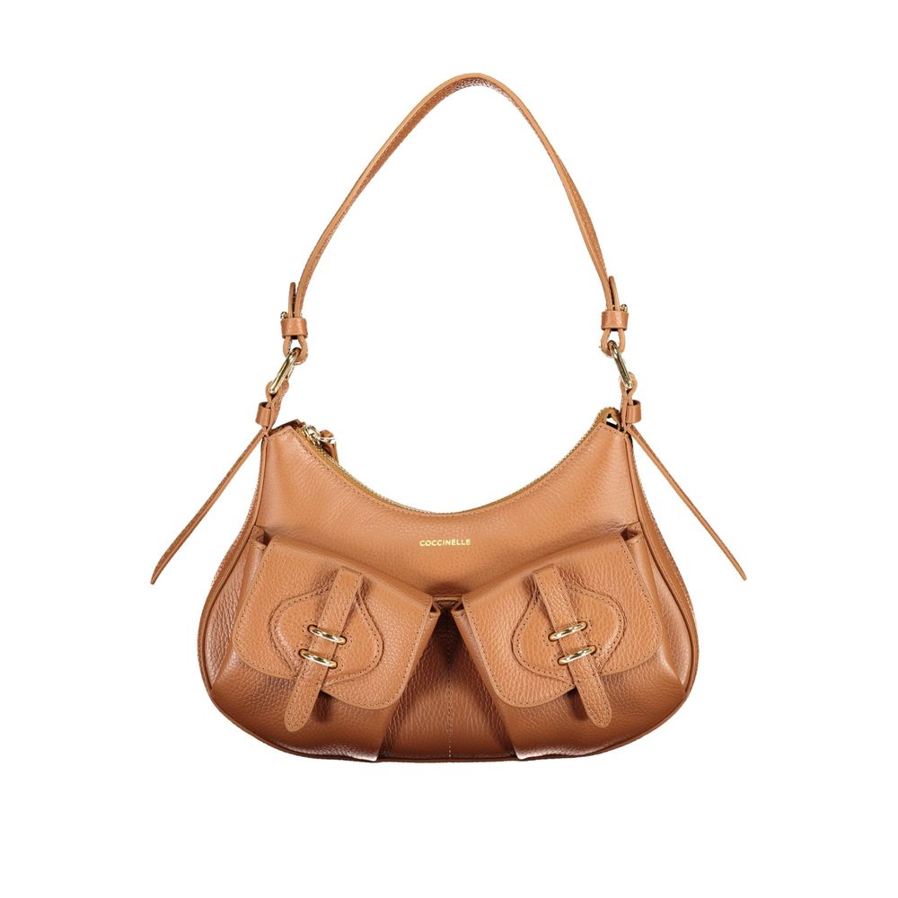 Handbag by Coccinelle for women in leather brown & print features an refined silhouette, showcasing a secure zipper & magnetic, ample external-pockets & internal-pockets, and versatile handle for a sophisticated refined aesthetic.