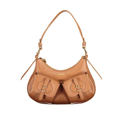 Handbag by Coccinelle for women in leather brown & print features an refined silhouette, showcasing a secure zipper & magnetic, ample external-pockets & internal-pockets, and versatile handle for a sophisticated refined aesthetic.