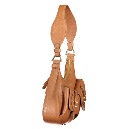 This Handbag by Coccinelle for women in leather and brown & print presents a sculptural silhouette featuring a secure zipper & magnetic, ample external-pockets & internal-pockets, and versatile handle for a sculptural finish.