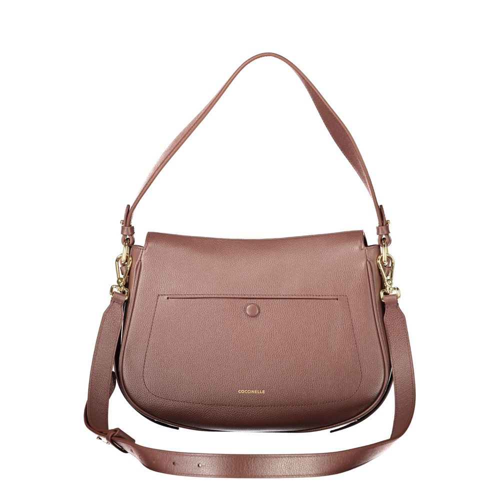 Handbag by Coccinelle for women in leather brown & signature features a refined silhouette, showcasing a secure snap & magnetic, organized built-in-compartments, external-pockets & internal-pockets, and versatile shoulder-strap, adjustable-strap, detachable-strap & handle for a refined finish.