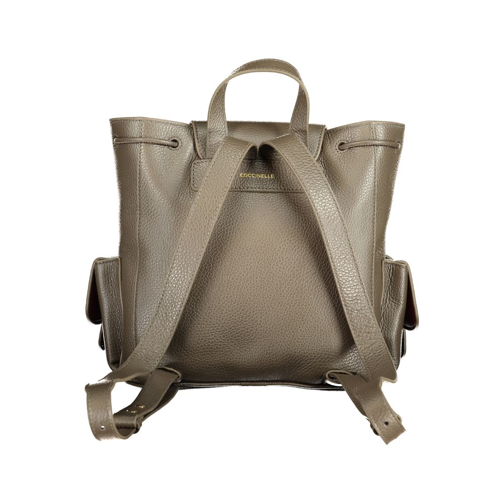 Drawstring Backpack by Coccinelle for women in leather brown & signature showcases a stately Mavery Leather Drawstring Backpack design, featuring a secure drawstring & magnetic with stately external-pockets & internal-pockets and versatile handle, backpack-strap & adjustable-strap.