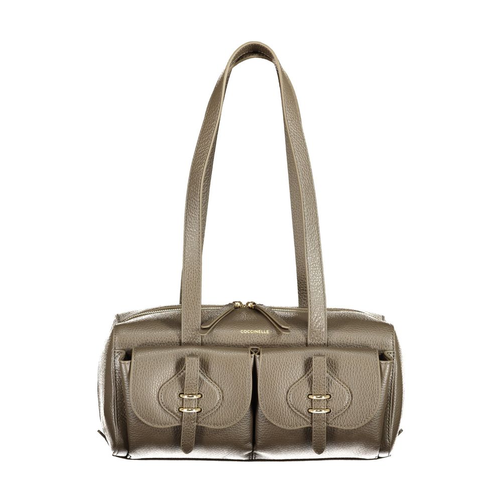 Handbag by Coccinelle for women in leather brown, signature & print features a refined silhouette, showcasing a secure zipper & magnetic, organized external-pockets & internal-pockets, and versatile handle for a refined finish.