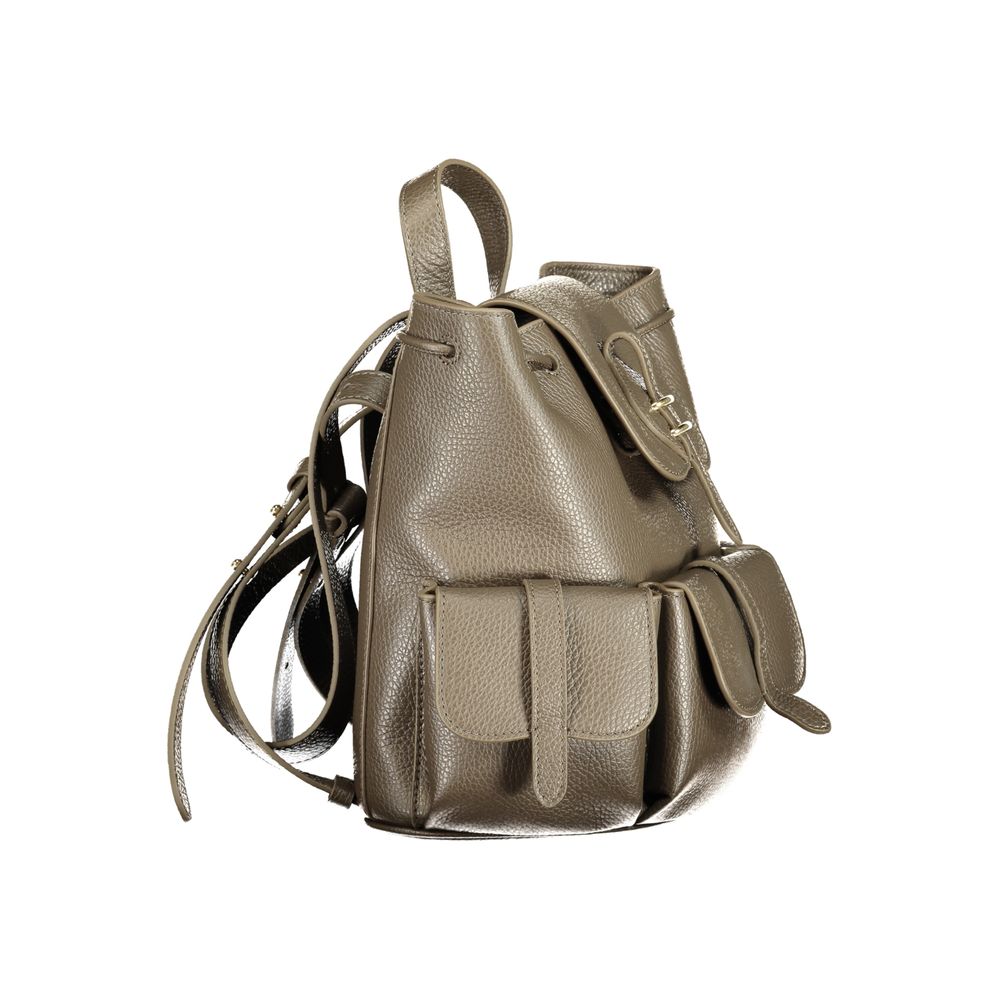 Drawstring Backpack by Coccinelle for women in leather brown & signature showcases an architectural Mavery Leather Drawstring Backpack design, featuring a secure drawstring & magnetic, ample external-pockets & internal-pockets, and architectural handle, backpack-strap & adjustable-strap for a sophisticated look.