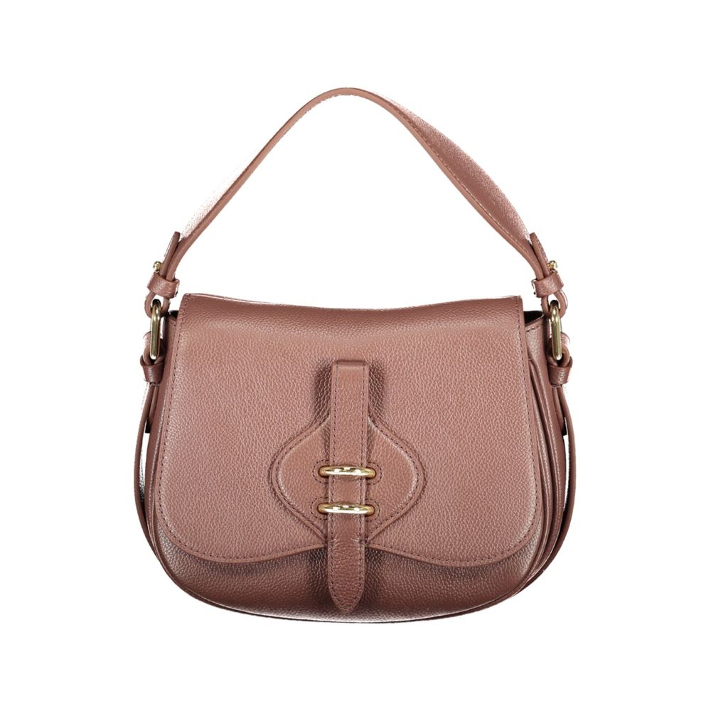 This Handbag by Coccinelle for women in leather and brown presents a sculptural silhouette featuring a secure magnetic, ample built-in-compartments, and versatile shoulder-strap, handle & adjustable-strap for a sculptural finish.