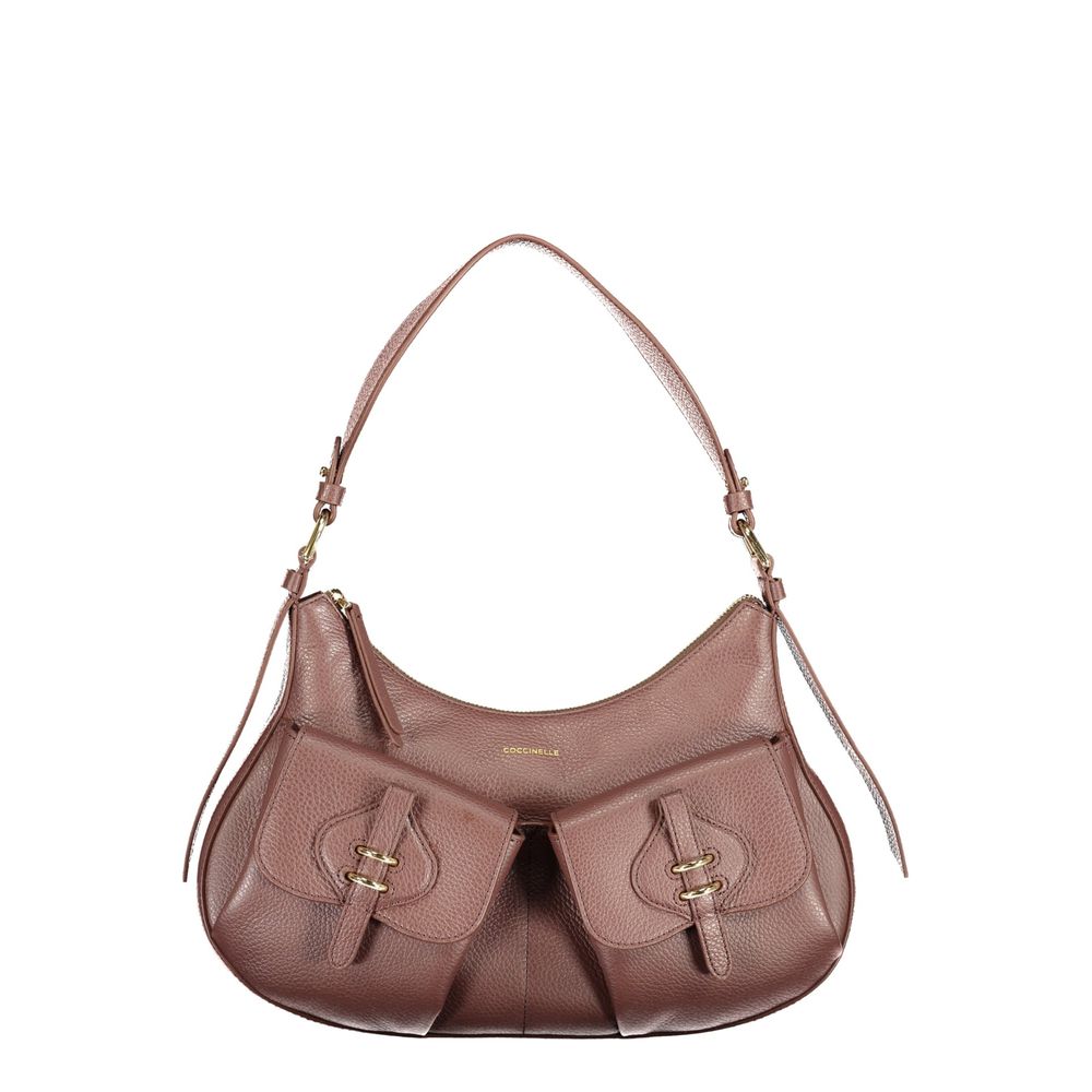 This Shoulder Handbag by Coccinelle for women in leather and brown & print presents a sculptural silhouette featuring a secure zipper & magnetic, ample external-pockets & internal-pockets, and versatile shoulder-strap & handle for a sculptural finish.