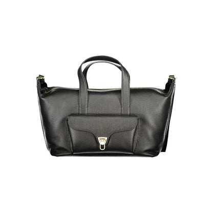 Handbag by Coccinelle for women in leather black, signature-print & print features an refined silhouette, showcasing a secure zipper, ample document-holder, external-pockets & internal-pockets, and versatile shoulder-strap, handle & adjustable-strap for a sophisticated refined aesthetic.