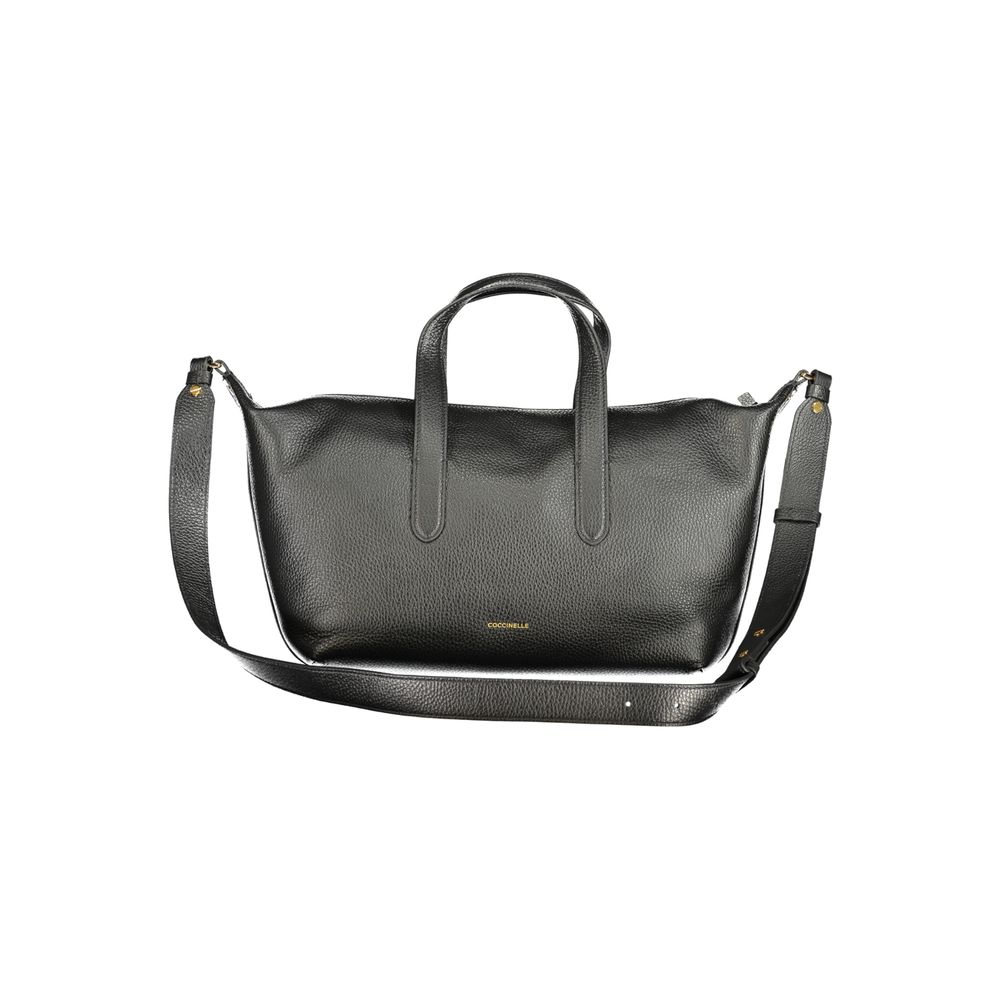Handbag by Coccinelle for women in leather black, signature-print & print presents a ornamental silhouette, showcasing a secure zipper, ample document-holder, external-pockets & internal-pockets, and versatile shoulder-strap, handle & adjustable-strap for a ornamental finish.