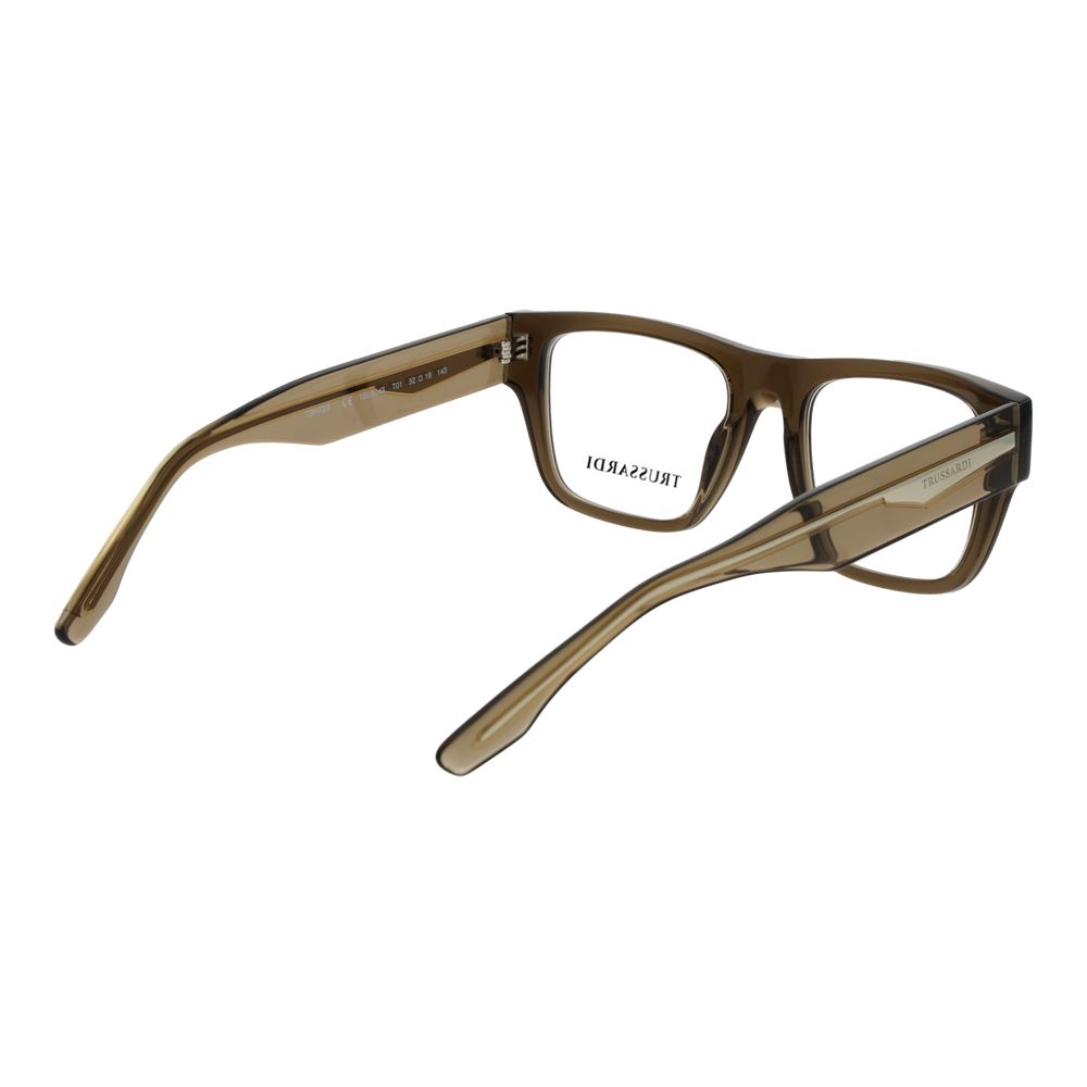 Eyeglasses Frames by Trussardi for unisex in acetate and green showcases an refined full-frame frame design featuring a sophisticated olive coloured frame for an refined and refined aesthetic.