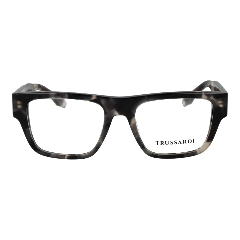 Eyeglasses Frames by Trussardi for unisex in acetate gray features an refined silhouette, showcasing a sophisticated gray coloured frame and refined full-frame frame design for a refined look.