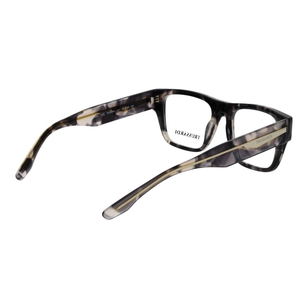 Eyeglasses Frames by Trussardi for unisex in acetate gray features an refined silhouette, showcasing a sophisticated gray coloured frame and refined full-frame frame design for a refined look.
