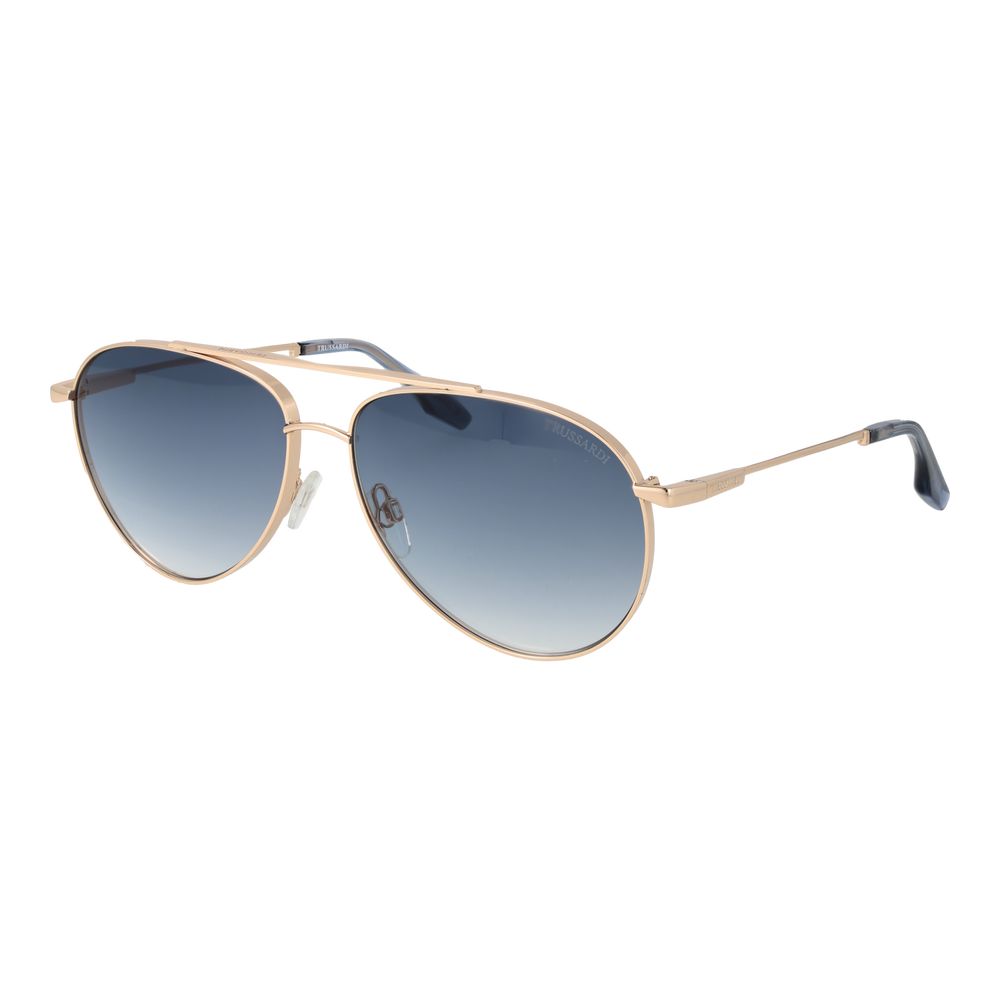 Sunglasses by Trussardi for men in stainless steel gold features an lustrous aviator full-rim frame design with gold coloured frame detailing and gradient category-2-medium-tint lens for a lustrous aesthetic.