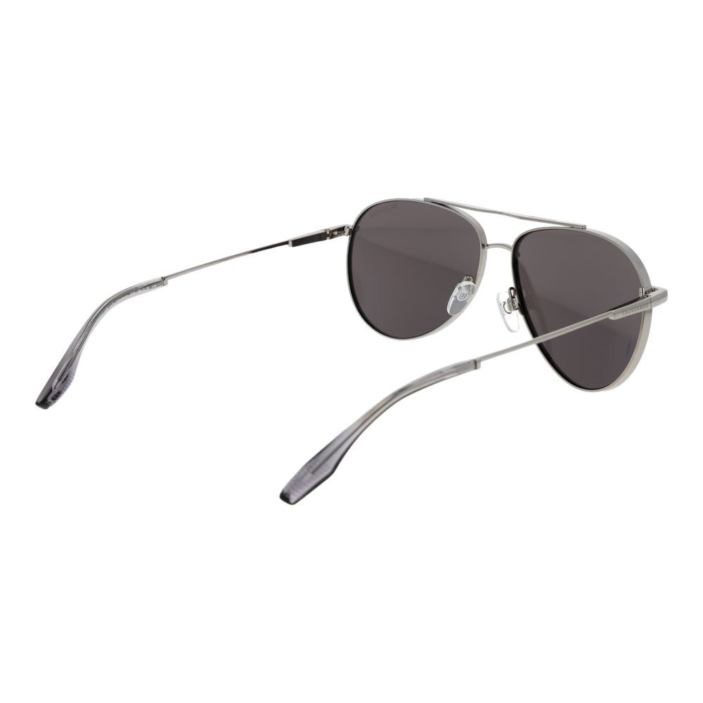 Sunglasses by Trussardi for men in stainless steel silver showcases a ethereal silhouette, featuring silver coloured frame aviator full-rim frame design with non-polarized category-3-dark-tint lens for a ethereal finish.