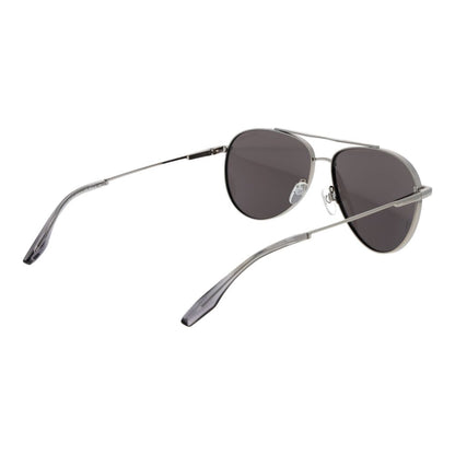 Sunglasses by Trussardi for men in stainless steel silver showcases a ethereal silhouette, featuring silver coloured frame aviator full-rim frame design with non-polarized category-3-dark-tint lens for a ethereal finish.