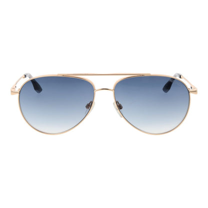 Sunglasses by Trussardi for men in stainless steel and gold featuring an opulent aviator full-rim frame design with a sophisticated gold coloured frame finish and high-performance gradient category-2-medium-tint lens.