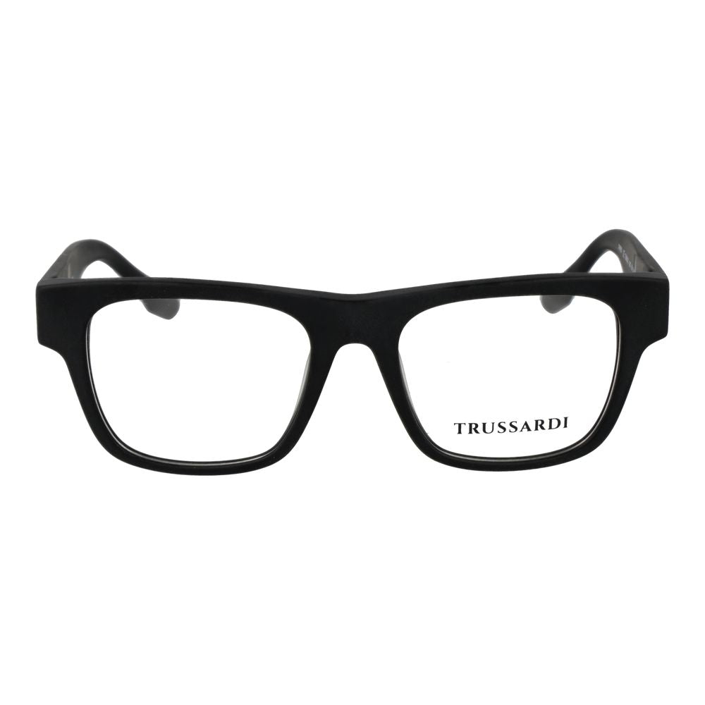 Eyeglasses Frames by Trussardi for men in acetate black features a refined silhouette, showcasing a refined black coloured frame and full-frame frame design for a sophisticated, premium look.