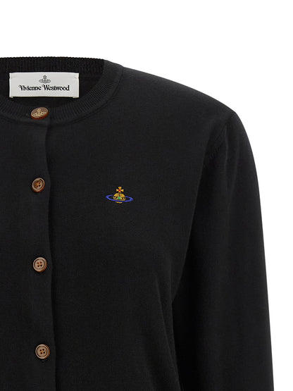 Cardigan by Vivienne Westwood for women in cashmere cotton blend amber & black presents a textural silhouette, artfully finished with a textural wrap neckline and for a sophisticated, textural look.