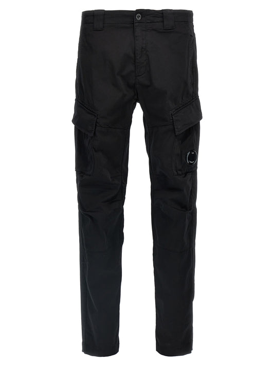 Cargo Pants by C.P. Company for men in stretch cotton black & signature features an urban chic straight-leg with a and long, creating a urban chic aesthetic for "Moon Behind the Hill".