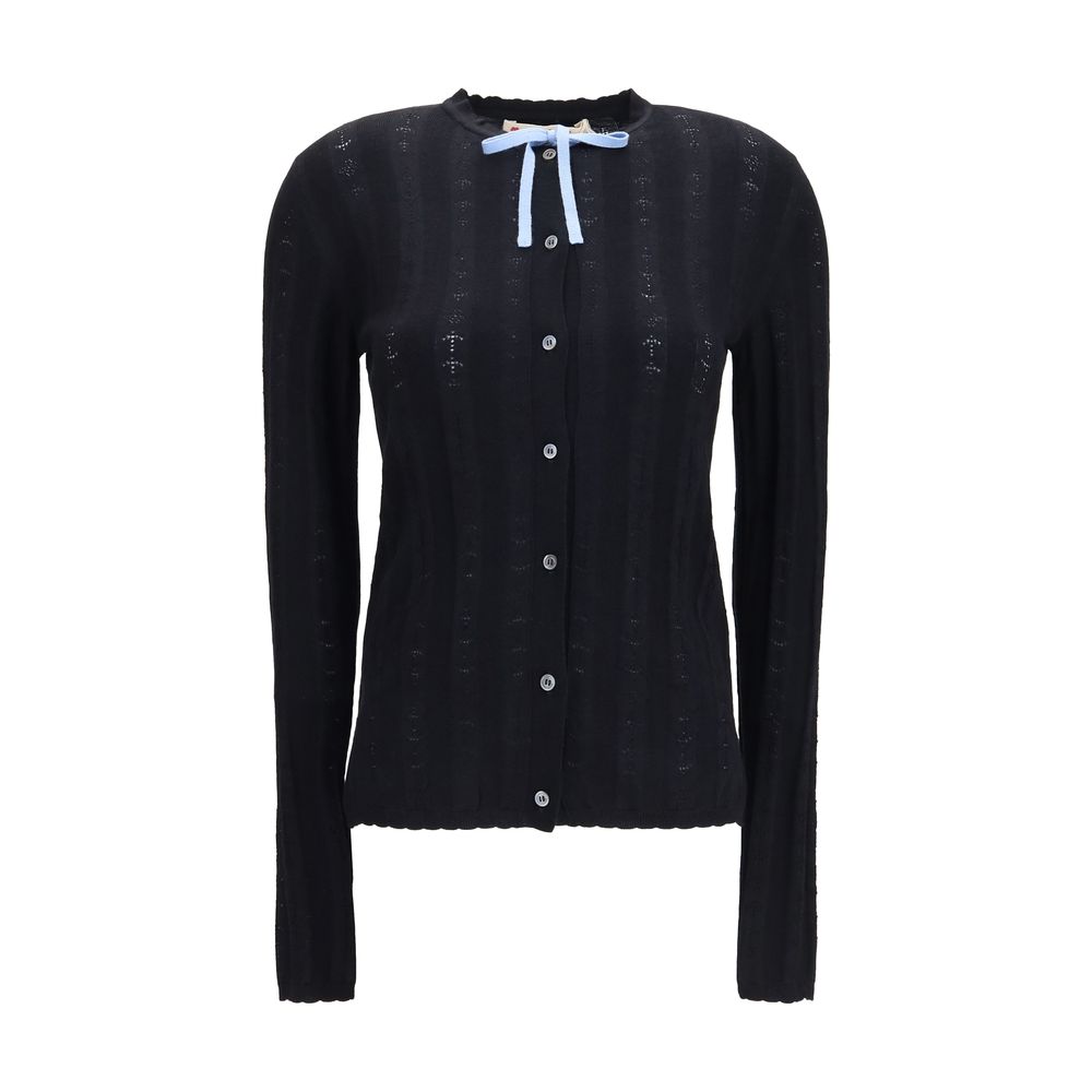 Cardigan by Marni for women in silk & merino wool black features a nuanced silhouette with a refined and nuanced long-sleeve detailing for a sophisticated look.