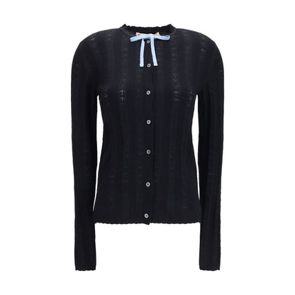 Cardigan by Marni for women in silk & merino wool black features a nuanced silhouette with a refined and nuanced long-sleeve detailing for a sophisticated look.