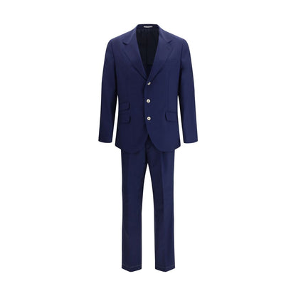 Pant Suit by Brunello Cucinelli for men in wool blue presents a sharp silhouette, artfully finished with a sharp and a sophisticated regular-fit for a truly sharp look.