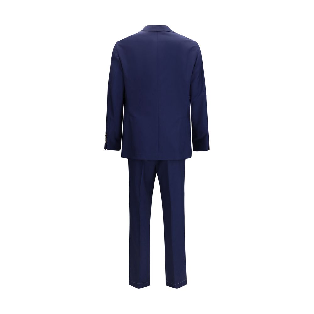 Pant Suit by Brunello Cucinelli for men in wool blue features a tailored silhouette, showcasing a sophisticated and tailored regular-fit for a refined, professional look.