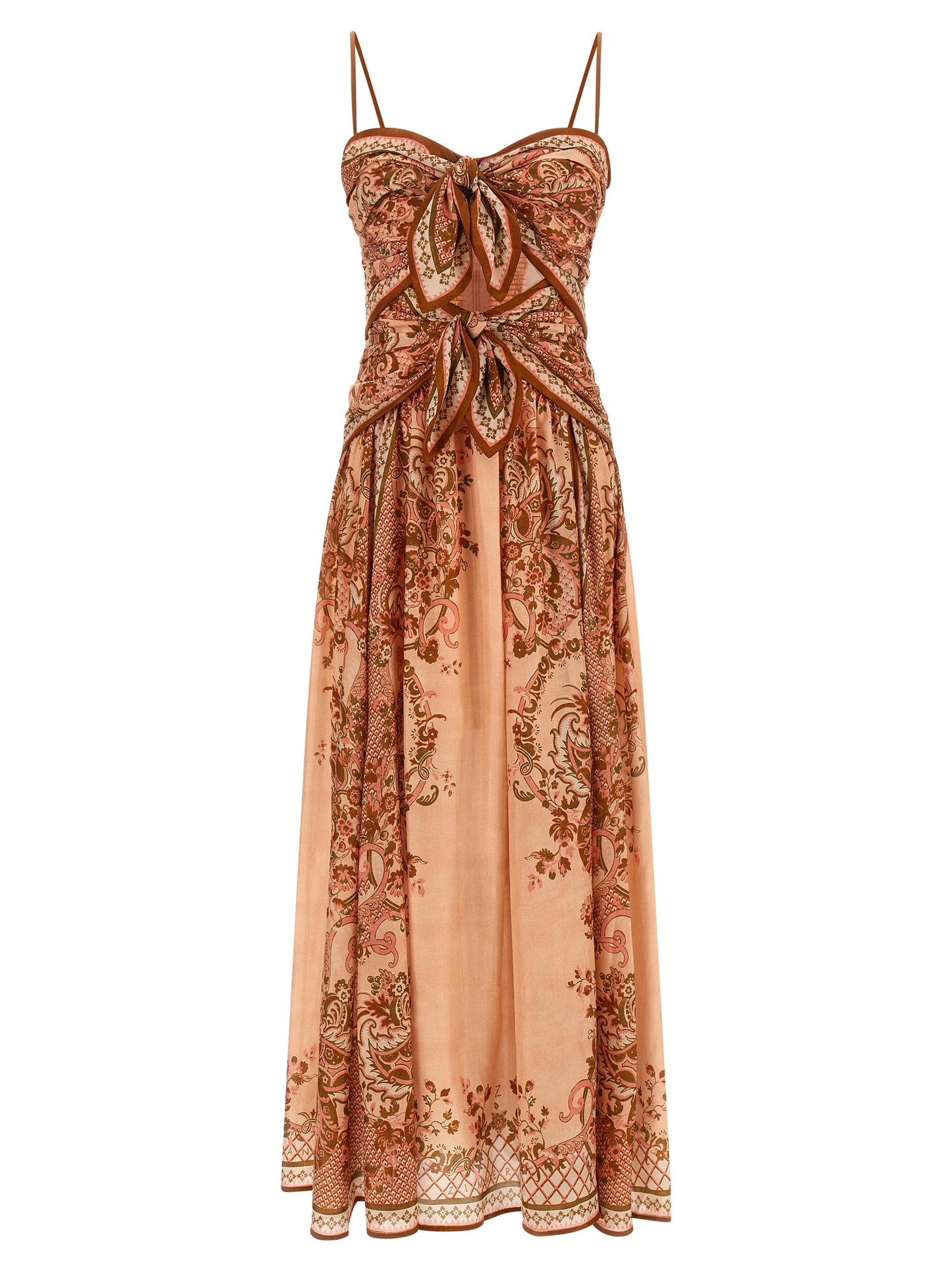 Dress by Zimmermann for women in silk multicolor, pink, paisley & print presents a sinuous silhouette, showcasing a sophisticated and detailed with a sinuous midi for a refined finish.