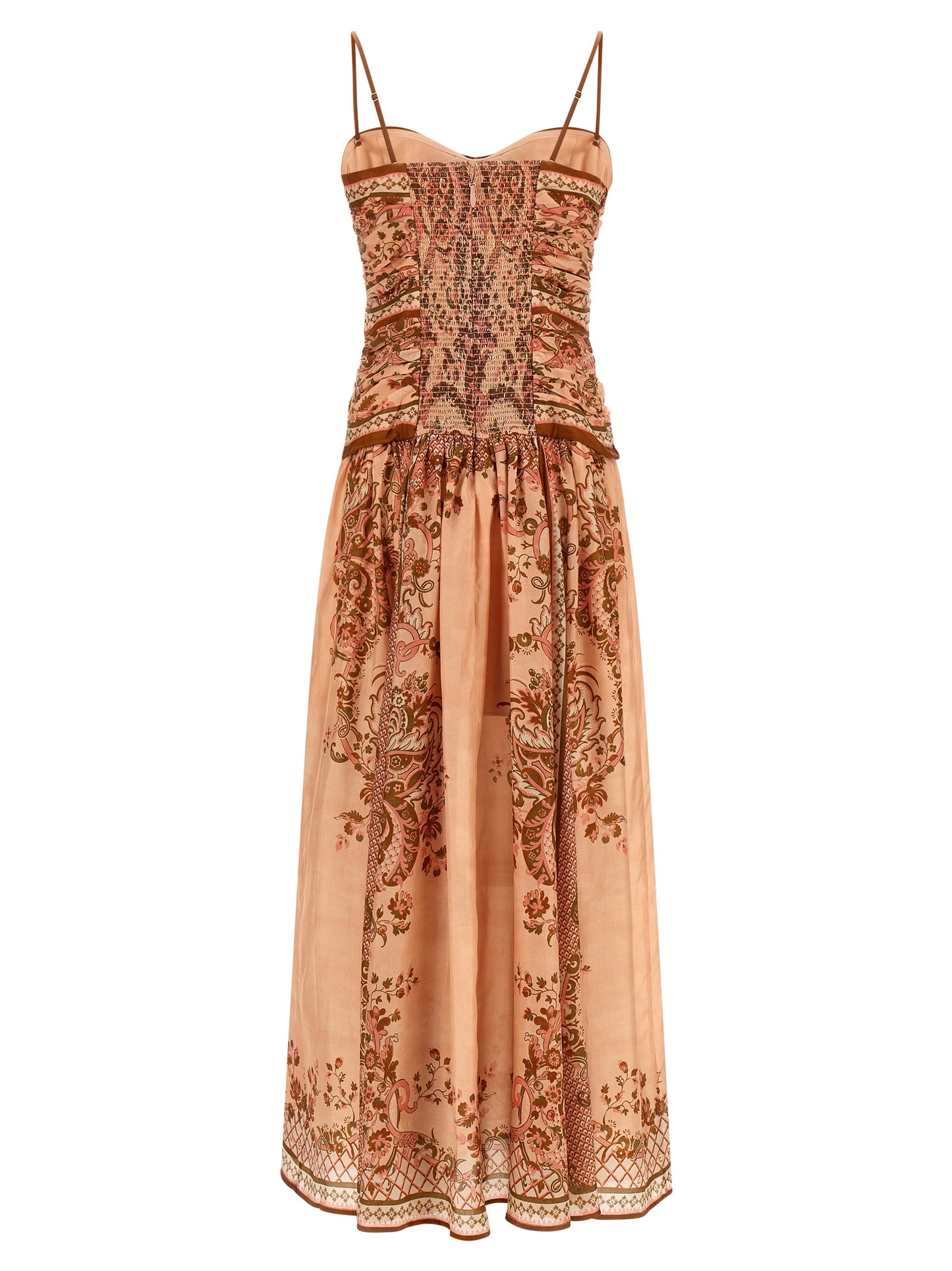 Dress by Zimmermann for women in silk multicolor, pink, paisley & print features an sultry silhouette defined by a and , falling to an sultry midi for a sultry look.