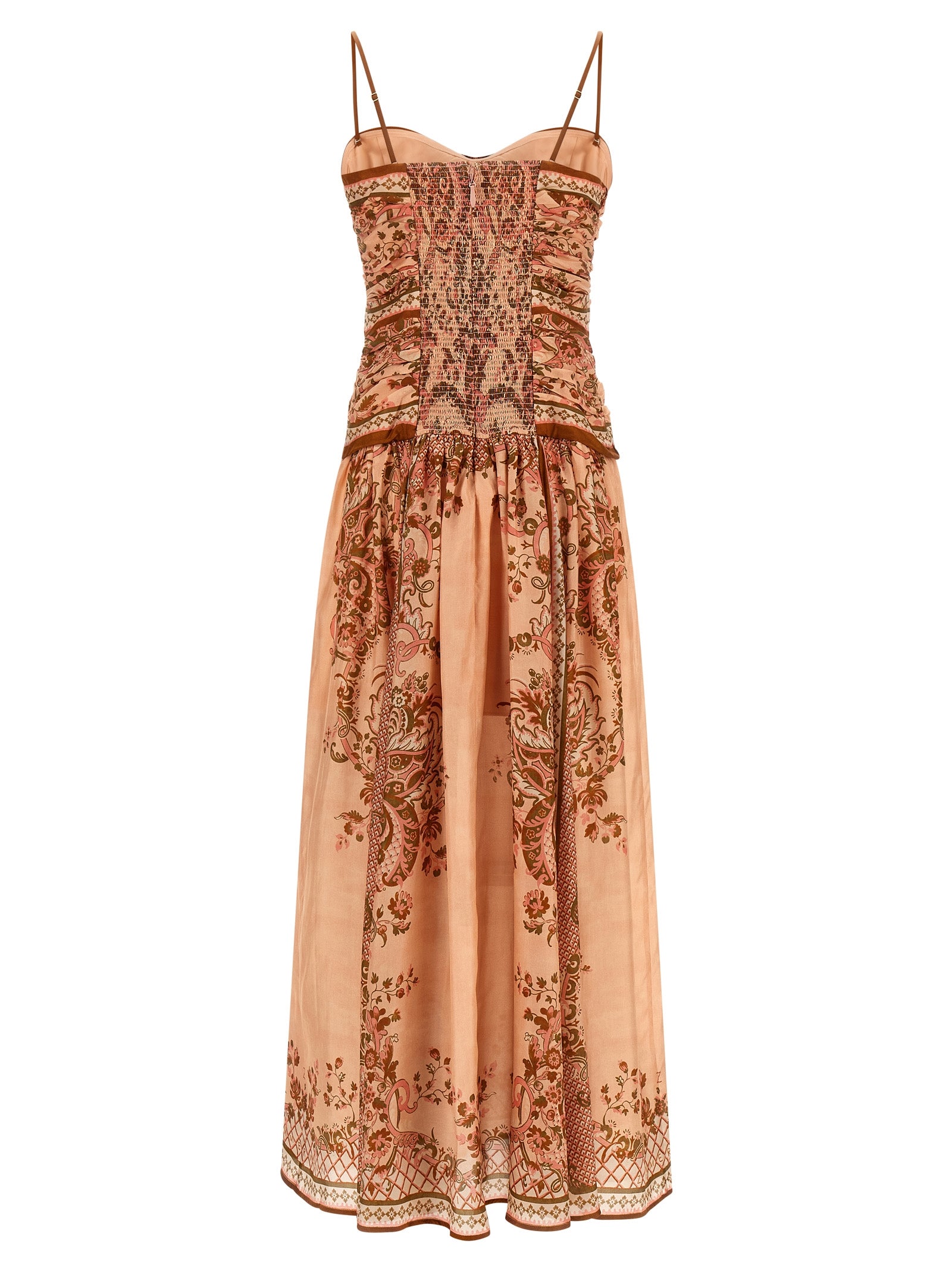 Dress by Zimmermann for women in silk multicolor, pink, paisley & print features an sultry silhouette defined by a and , falling to an sultry midi for a sultry look.