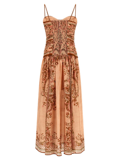Dress by Zimmermann for women in silk multicolor, pink, paisley & print features an sultry silhouette defined by a and , falling to an sultry midi for a sultry look.
