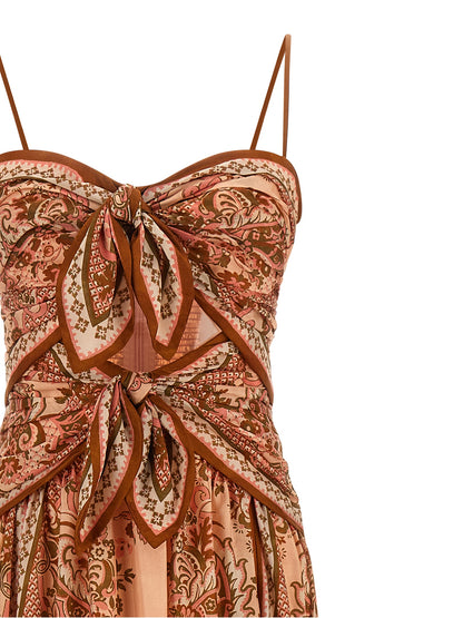 Dress by Zimmermann for women in silk multicolor, pink, paisley & print showcases a striking silhouette, elegantly detailed with a , refined , and a striking midi for a striking finish.