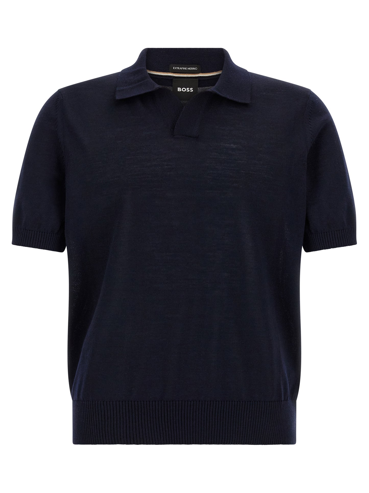 Polo Shirt by Hugo Boss for men in virgin wool dark-blue showcases a sharp silhouette, detailed with a refined and sharp for a sophisticated finish.