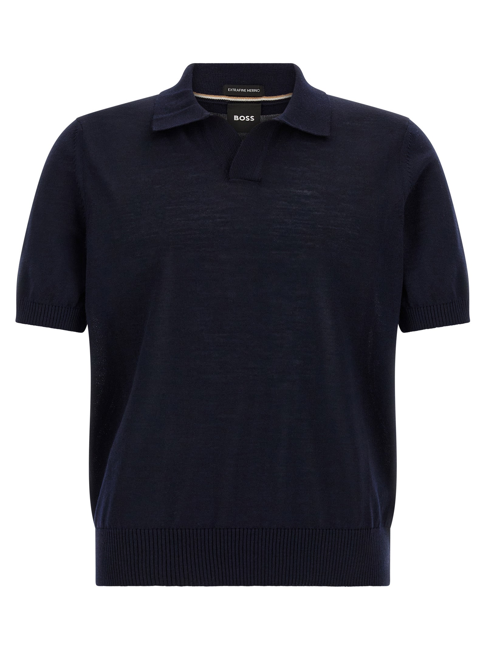 Polo Shirt by Hugo Boss for men in virgin wool dark-blue showcases a sharp silhouette, detailed with a refined and sharp for a sophisticated finish.
