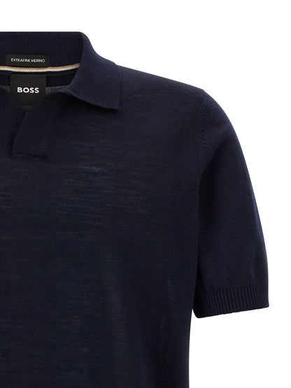 Polo Shirt by Hugo Boss for men in virgin wool dark-blue presents a crisp silhouette, artfully detailed with a crisp and crisp .
